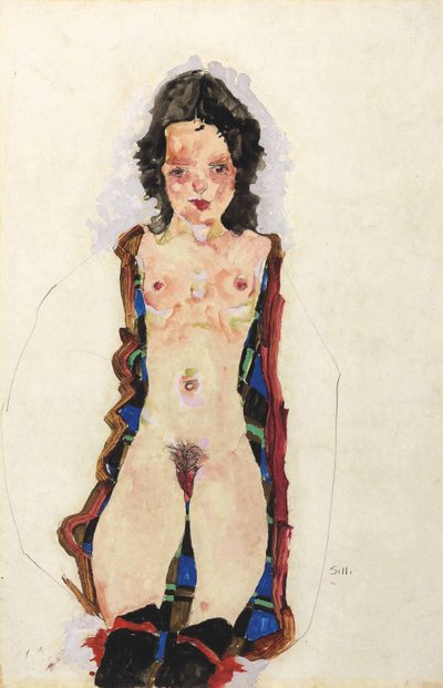 Nude with Red Garters by Egon Schiele